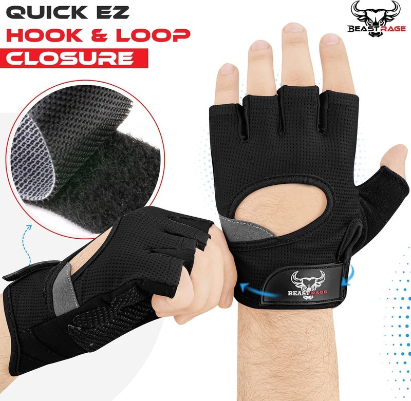 BEAST RAGE Fingerless Weight Lifting Gloves with Palm Protection Padding, Breathable Lightweight Gym Gloves for Men, Women, Weightlifting, Cycling, Exercise, Training Pull Up - Image 5